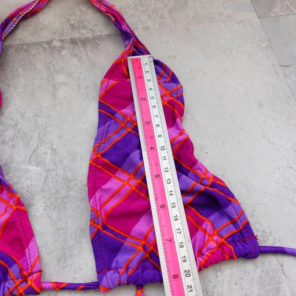 Pink Plaid Halter Brallete Bikini Top Girls 13 14 Swimsuit Beach Swim Summer
